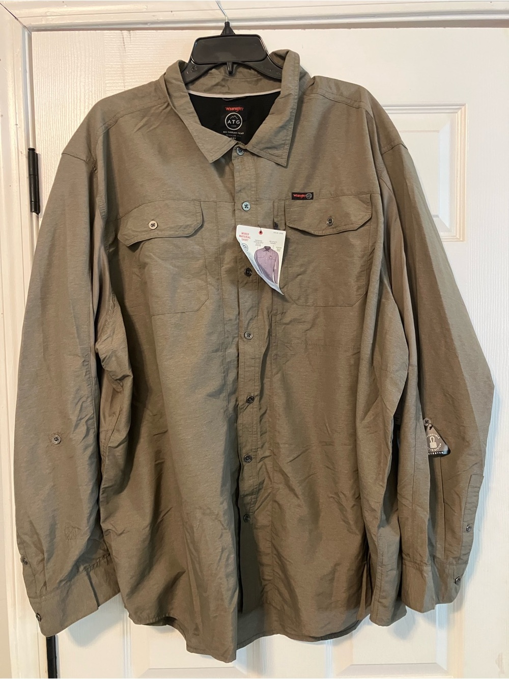 Wrangler ATG Light Brown Long Sleeve Button-Front Shirt Mens Size 3XL NWT!